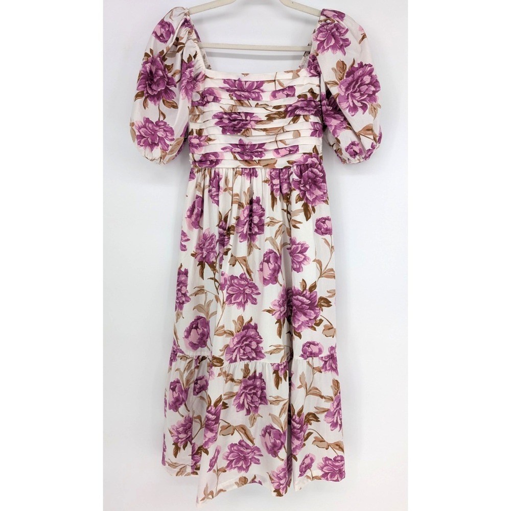 Abercrombie & Fitch Emerson Poplin Puff Sleeve Floral Midi Dress XS Coquette - Picture 2 of 13